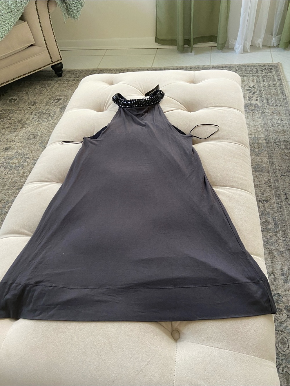 Express Large Black Halter Night Chemise with Beaded Neckline